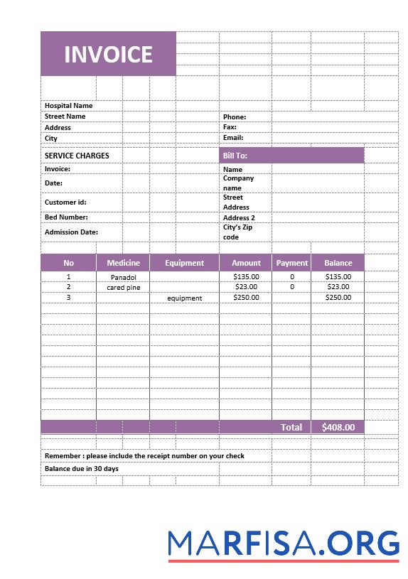 Printable Medical Service Invoice Template